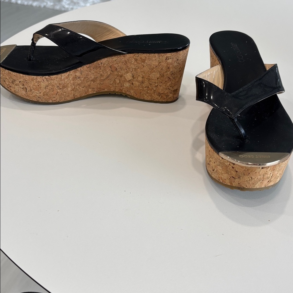 Jimmy Choo Authentic Black and Gold Sandals- Size 38 1/2